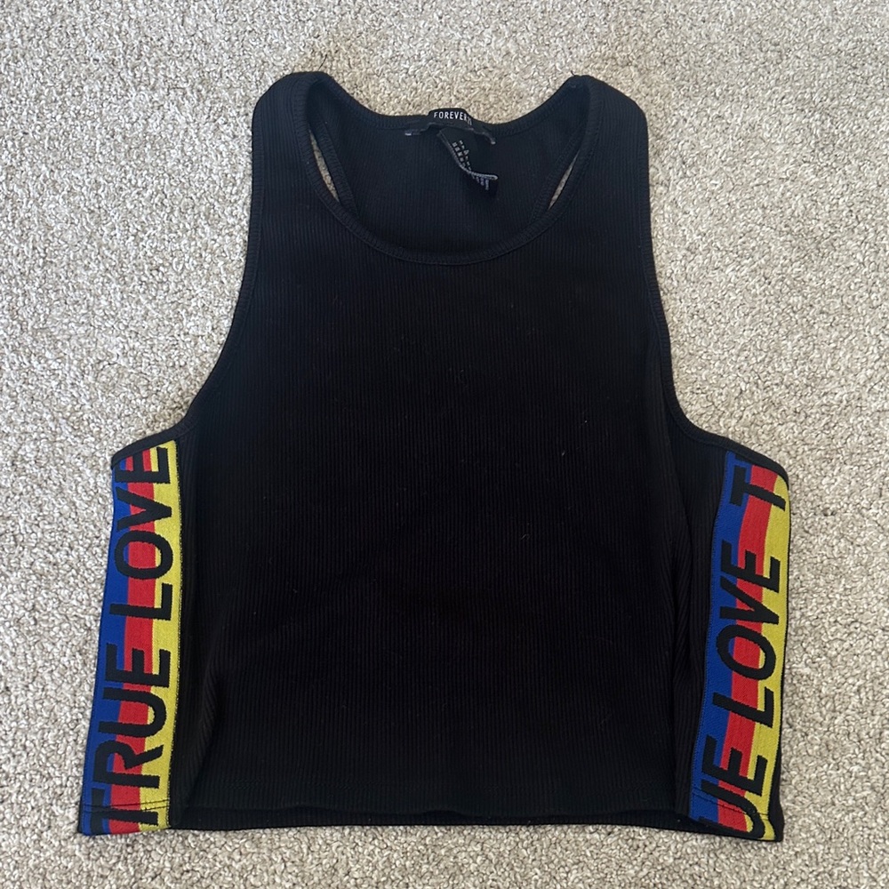 Forever 21 Black Crop Top with True Love Design